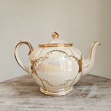 Sadler Pearl Globe Teapot Cream Lustre Luster Gold Ornate Art Deco Tea for two