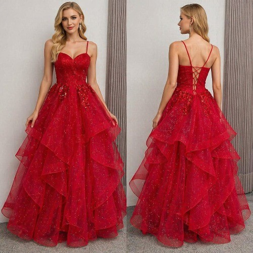 Satin line evening gown - a-line,