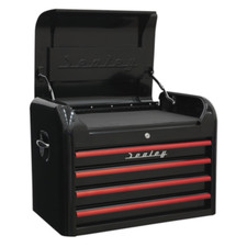 Sealey AP28104BR Retro Style Top Tool Chest Storage Box 4 Drawer Black & Red A