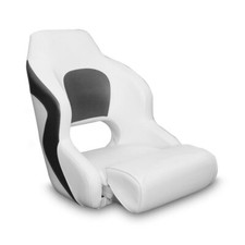 Premium Captain's Flip-Up Bolster Boat Seat, White/Grey Style. Boat Marine Yacht