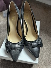 Lotus Pewter Fabric High Heel Shoes With Front Bow Size 7 (40) Worn Once
