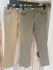 Promod Pair of Trousers Women's Size 12, 98% Cotton, Beige And Khaki/sage Colour