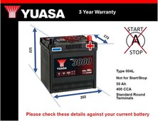 Battery fits KIA VENGA YN 1.6 10 to 19 Yuasa 004L 400A 50Ah 3Yr Warranty Quality