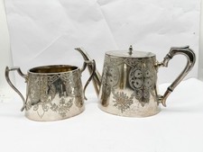 VINTAGE MAPPIN & WEBB SILVER PLATED EPNS TEAPOT SUGAR BOWL SET ENGRAVED