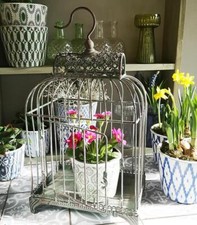 Decorative Bird Cage Hanging Wire Verdigris Metal Candle Plant Pot Display Cage