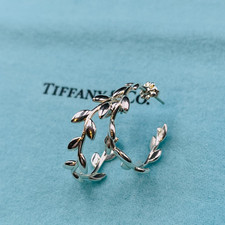 Tiffany and Co Olive Leaf Hoop Earrings Paloma Picasso Sterling Silver