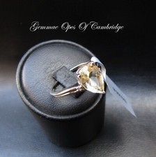 New 9ct White Gold Pear Cut Heliodor & Diamond Ring Size L 2.26g Hallmarked