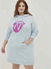 Torrid Lightweight Rolling Stones Logo Light Blue Hoodie Dress Sz 0 L 12 NWT