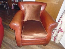 laura ashley Leather chair Vintage brown with velvet goose down cushions