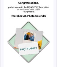 McDonald’s Monopoly Photobox Canvas Print Voucher 20cm x 20cm 8”x8”