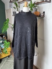 Malissa J Black Sequin Batwing Sweater One Size (Fits UK 12 16) New