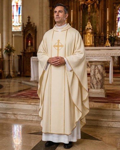 Ivory catholic priest chasuble - ivory,