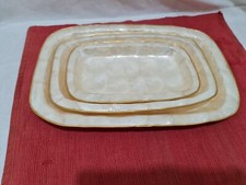 Set Of 3 Vintage Capiz Shell Plates/ trays/ dishes  Scalloped Gold Edge surround