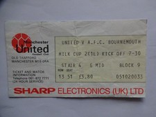 1982/83 Milk League Cup 2nd Round Manchester United v Bournemouth Ticket Stub