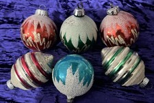 Vintage Multi Coloured Frosted Glass Bauble Christmas Tree Decoration 60s