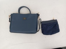 LYDC London Blue Handbag with Matching Pouch - Stylish Faux Leather Set 15x10x3"