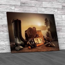 Misty Morning Fishing Fly Fishing Equipment Canvas Print Large Picture Wall Art