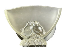 Vintage Crystal VERLYS Footed VASE Frosted Birds 1940s Art Glass Lovebirds