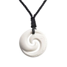 81stgeneration Bovine Bone Pendant Maori Double Koru Spiral Cord Necklace