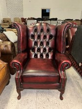 Chesterfield Oxblood Real Leather Queen Anne Wingback Chair
