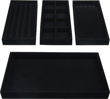 4 Black Velvet Stackable Jewellery Organiser Trays - Storage Showcase Drawer Set