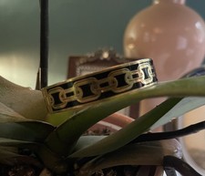 Halcyon Days Vintage Black And Gold Enamel Hinged Bangle