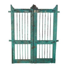 Antique Turquoise Indian Teak Dog Gates Garden Gate Pair 116cm Gujarat