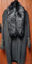 Biba Timeless Black Winter Coat Beautiful Vintage Embroidery Faux Fur  12 - 14 