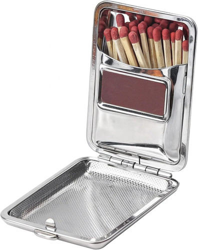 Metal match box case stainless - match,