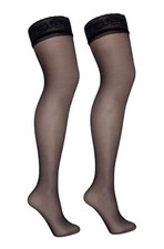 15 Denier Sheer Lace Top Hold Ups Black, Sherry or Chocolate One Size