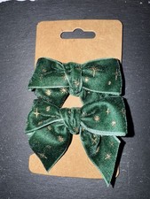 Green Velvet Star Hair Bows for Girls