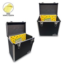 Gorilla LP50 12" Vinyl Record Storage Box Case Black PAIR w/ FREE Cleaning Cloth