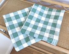 Vintage Gingham Check Green White Curtains L46in W40in