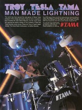 1989 Print Ad of Tama Rockstar Drum Kit w Troy Lucketta of Tesla