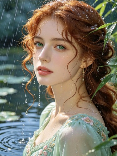 Art nouveau lady - lady, lake