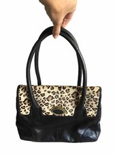 Debenhams Shoulder Satchel Bag Black Leather Leopard Print Ponyhair Medium NEW!