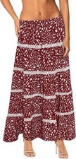 Lovely Size Small 8 Burgundy Boho Floral Print Tiered Gypsy Bohemian Maxi Skirt