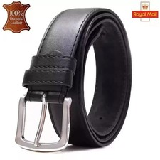 Mens Genuine Leather Belt Belts Real New Buckle For Trouser Jeans Black Brown UK
