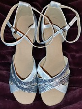 Silver Glitter Party Latin Dancing Shoes EU38 UK 5.5 Silver Glitter Square Heel 