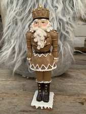 Brown & White Nutcracker Soldier Standing Ornament 18cm Long Curly Beard