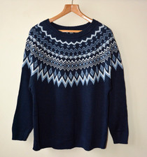 EX BPC NAVY+FAIRISLE KNIT PATTERN CREW NECK JUMPER SIZE 16/18 LARGE-XX-L  24/26