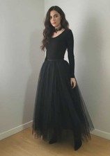 Black Tulle Maxi Skirt Long Layered Mesh | Elegant Gothic Evening  36 inch long