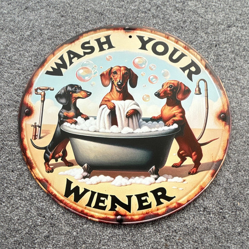 Round metal novelty dog - round,