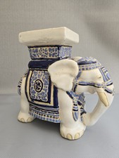 Ceramic Oriental Elephant Plant Stand White Blue 