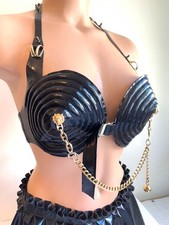 BLACK LATEX RUBBER BULLET BRA