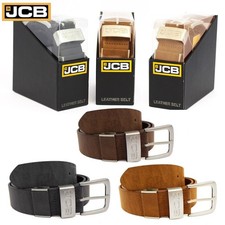 JCB Fully Adjustable Leather Mens Belt, Real Genuine Boxed Trouser Belt Black