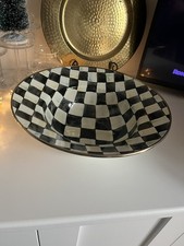 MacKenzie Childs Courtley Check enamel Salad Pasta Serving Bowl 12in black cream