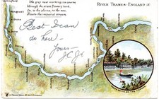 River Thames old map postcard Wallingford to Hurley, 1902