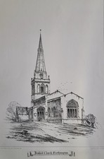 1858 Holy Trinity Church, Denford, Northamptonshire. Antique lithographic print.