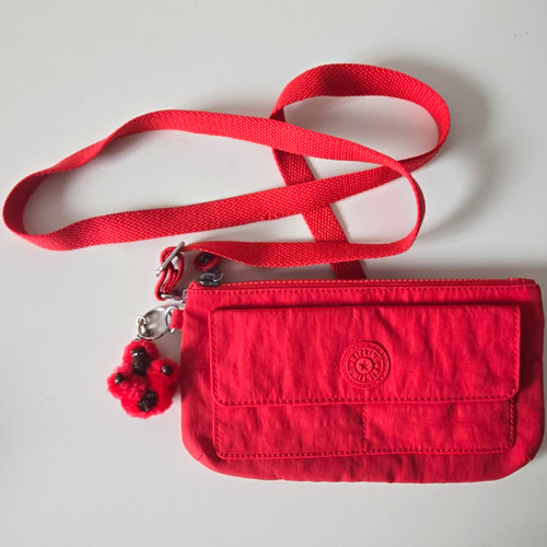 Kipling red nylon wristlet - red,